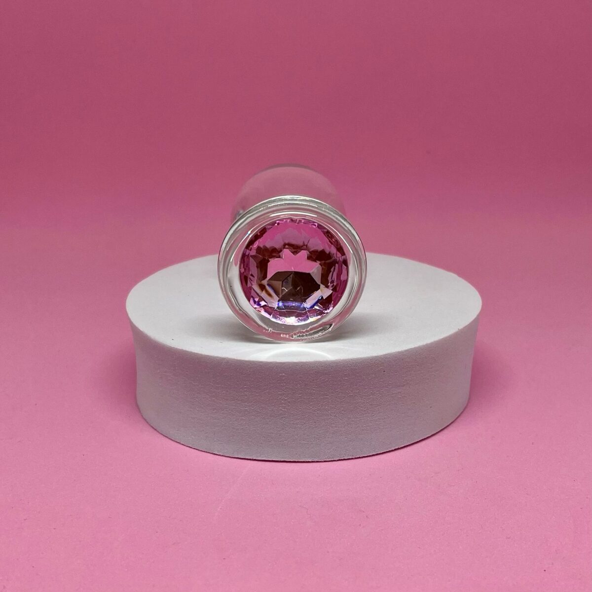 Plug Anal de Vidro com Pedra Rosa – Estímulo Sofisticado e Elegante