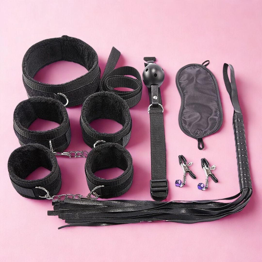 Kit Sado Bondage Completo com 8 Itens para Jogos de Dominação Kit Sado Bondage Completo com 8 Itens para Jogos de Dominação